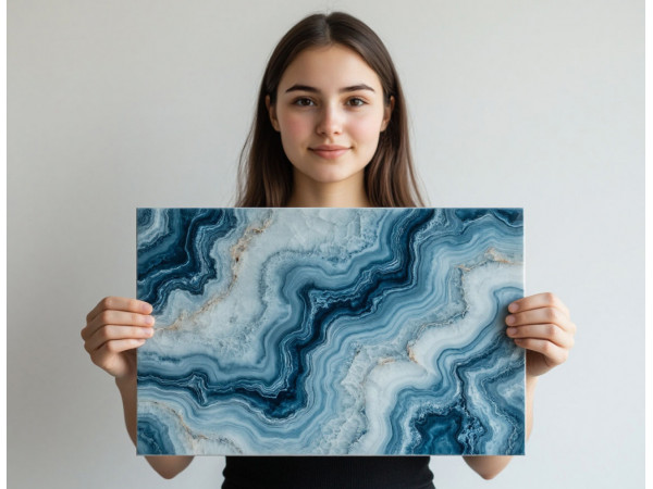 Голубой керамогранит под оникс в интерьере: визуальная глубина, свет и статус пространства