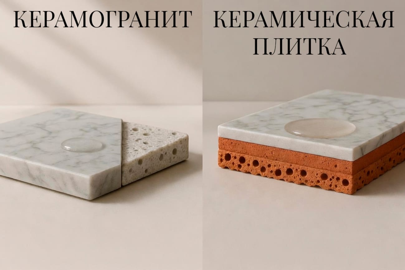 Сравнение керамогранита и керамической плитки — визуальные отличия и текстуры